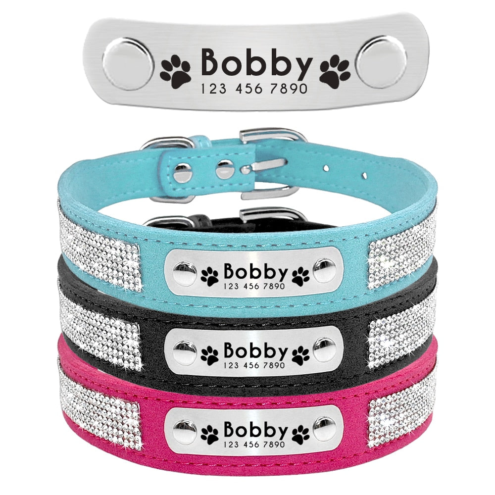 Strass Leder Halsband personalisiert