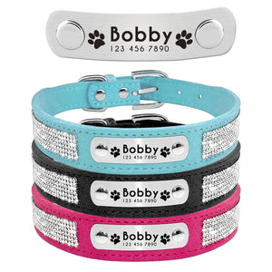 Strass Leder Halsband personalisiert
