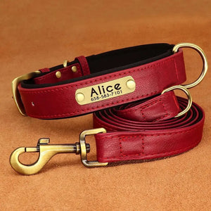 Set Lederhalsband und Leinenset personalisiert