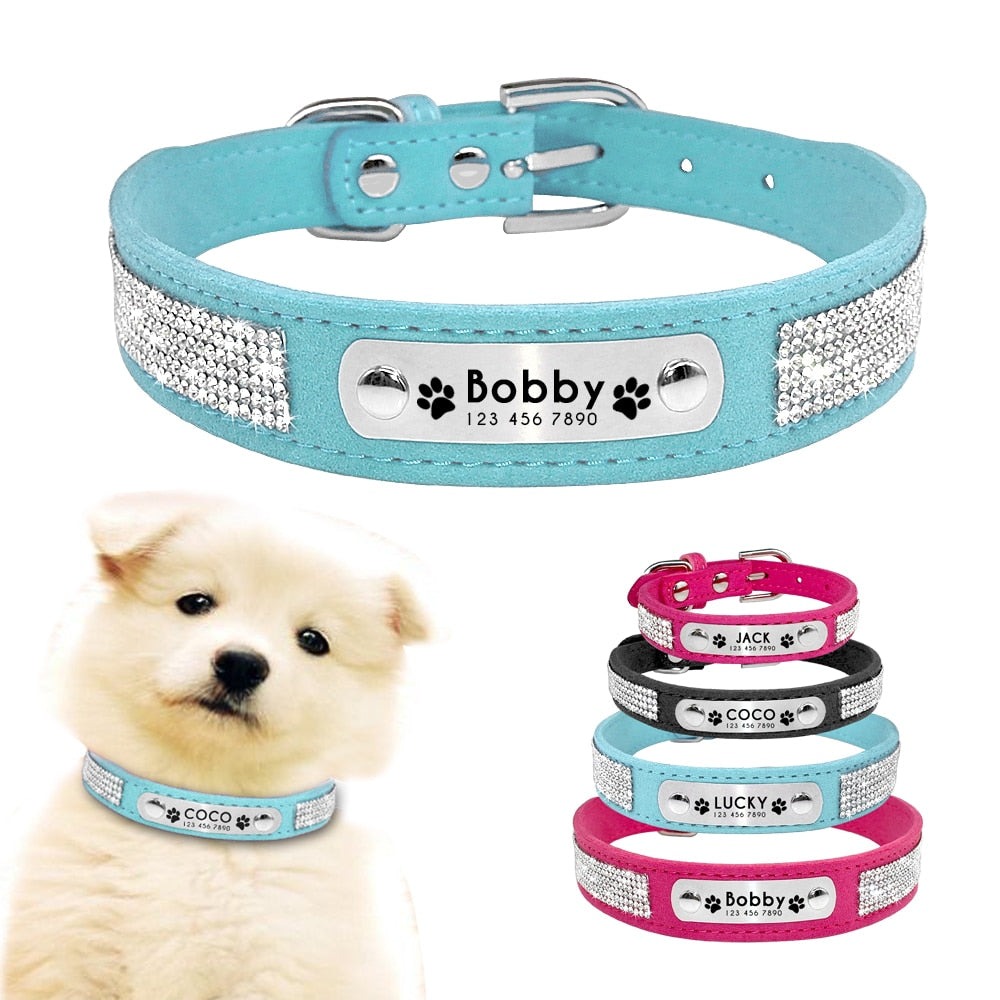 Strass Leder Halsband personalisiert