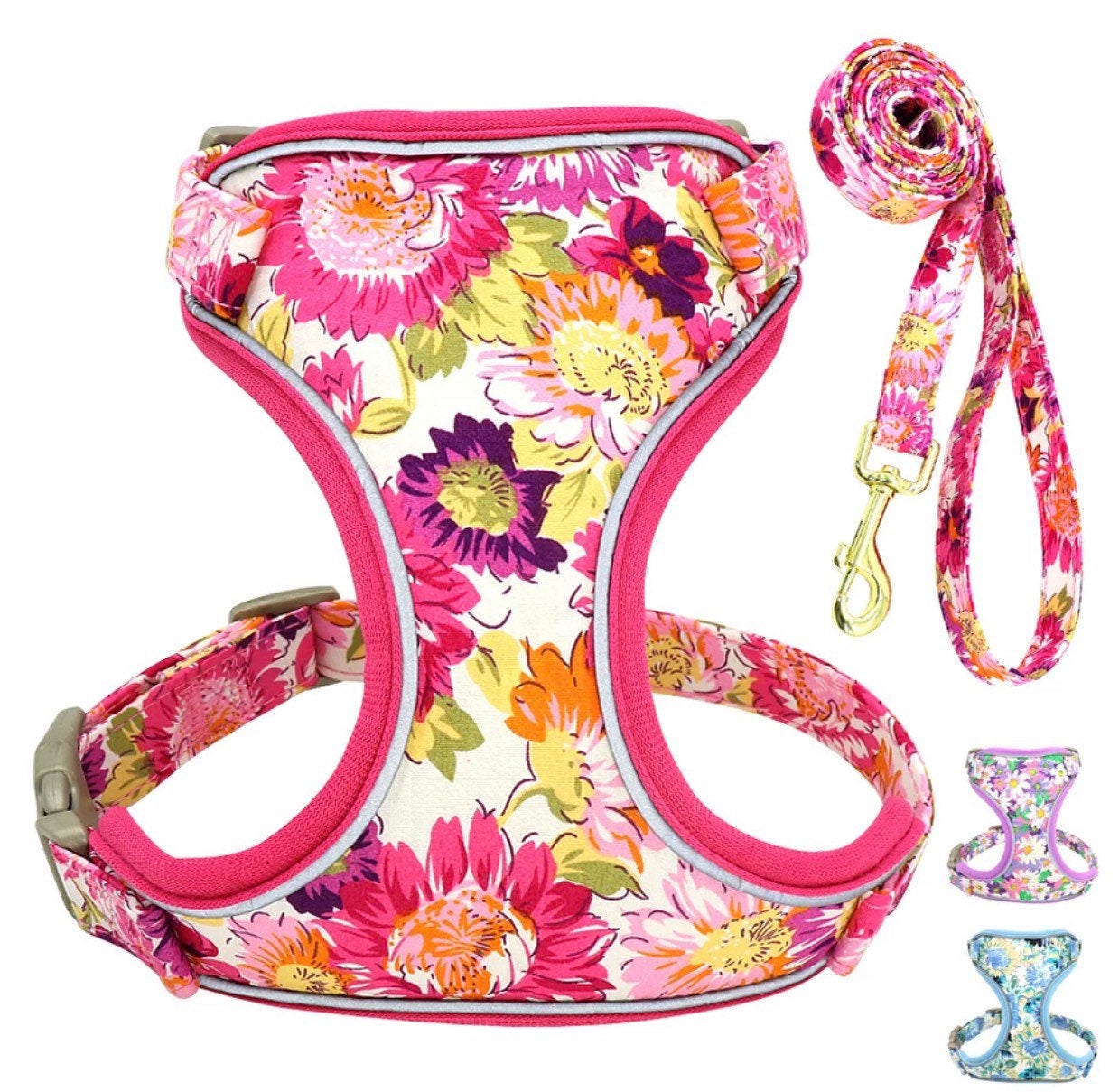 Set Hundegeschirr Brustgurt Blumen Design