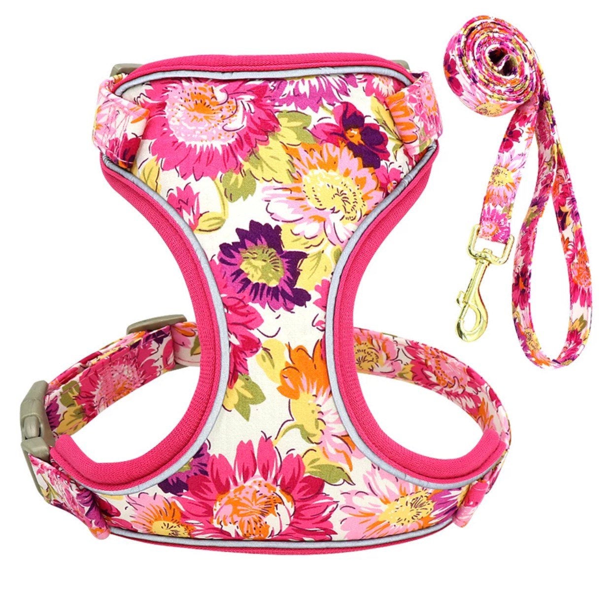 Set Hundegeschirr Brustgurt Blumen Design