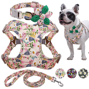 weiches Brustgeschirr im Set mit Halsband und Leine florale Muster