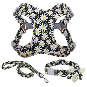 weiches Brustgeschirr im Set mit Halsband und Leine florale Muster