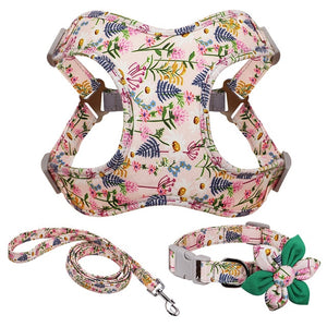 weiches Brustgeschirr im Set mit Halsband und Leine florale Muster